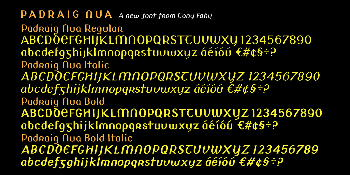 Ejemplo de fuente Padraig Nua Bold Italic